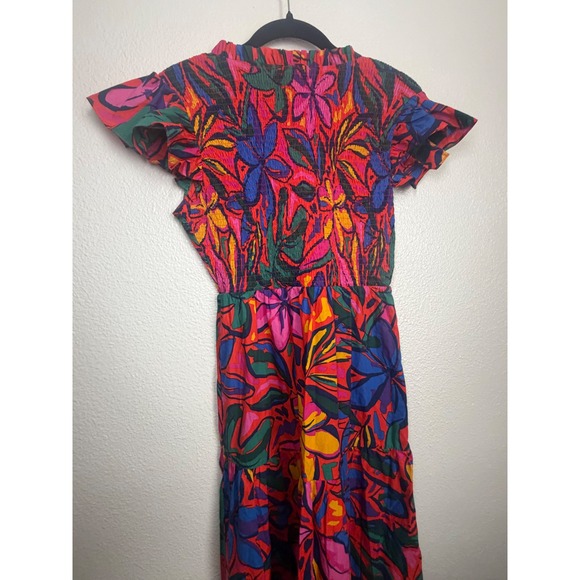 Sugarlips Floral Smocked Maxi Dress Multi Color Flutter Sleeve Cotton Size XS - Picture 7 of 8